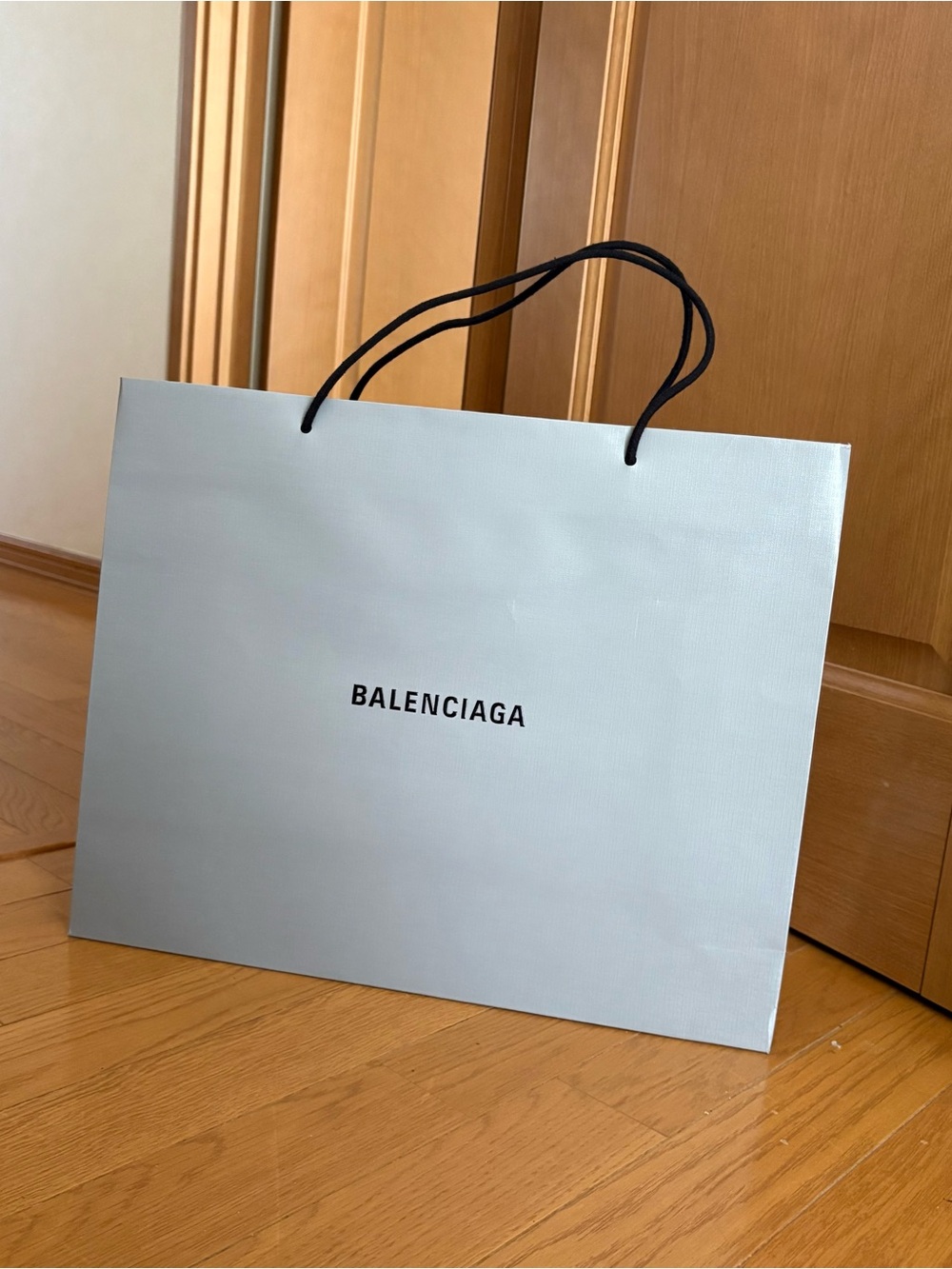 Balenciaga Light Gray Paper Shopping Bag with Black Cord Handles